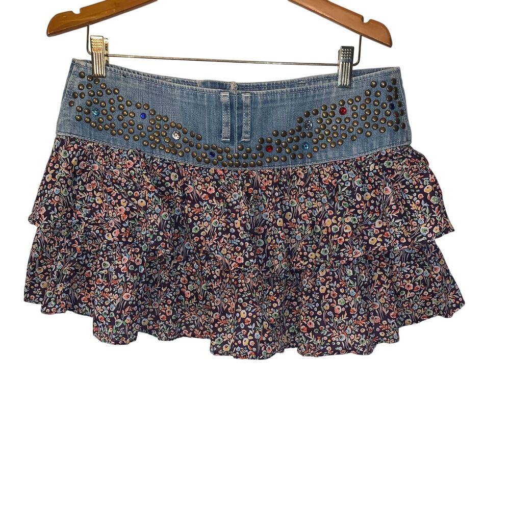 Express Jeans Floral Bejeweled Mini Skirt sz 10 - Picture 2 of 12